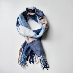 Schal Halstuch kariert Karomuster flauschig weich, dunkelblau beige hellblau