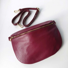 Bauchtasche Leder mit Lederriemen - burgundy - gold Schnallen-Made in Italy