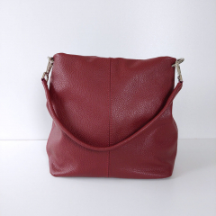 Ledertasche Umhngetasche Lederriemen - weinrot - silber Schnallen - Made in Italy