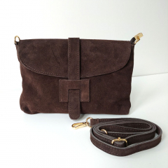 Wildledertasche rechteckig weich soft - dunkelbraun - Made in Italy