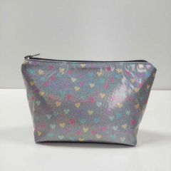 Regenmantelstoff Foliendruck Herzen Regenbogen-Glitzer, grau