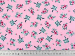 RESTSTCK 138 cm Baumwollstoff Rosen Bouquet, rot petrol rosa