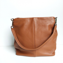 Ledertasche Umhngetasche Lederriemen - cognac braun - silber Schnallen - Made in Italy