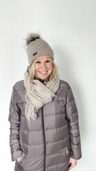 M�tze Strickstoff Kn�pfmuster mit Fellbommel - taupe