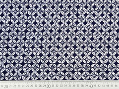 RESTSTCK 89 cm Baumwollsatin Kreise Rauten, dunkelblau
