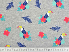 RESTSTCK 250 cm Sweat Tukan Blumen angeraut, grau-meliert bunt