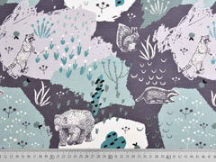 Jerseystoff (Eis)Bren Dachse Blumen, mint dunkelgrau