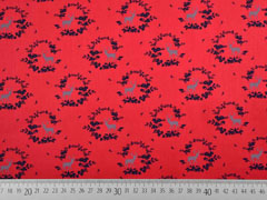 Baumwolle Dirndl Stoff Romantico Blumen Hirsche, dunkelblau rot