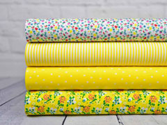 RESTST�CK 32 cm Baumwolle Blumen, bunt auf gelb