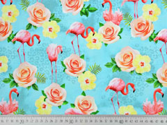 RESTSTCK 158 cm Jersey Digitaldruck Flamingos Blumen Leopardenmuster, trkis