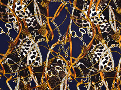 Viskose Twillstoff Ketten Lederriemen Quasten Animal Print, cognac dunkelblau