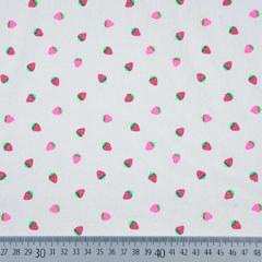 Jerseystoff Erdbeeren, neonpink weiss