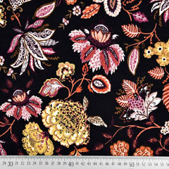 Viskose Jerseystoff Kelchblumen, ockergelb terracotta schwarz