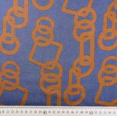 Viskose Stoff Blusenstoff Ringe Quadrate, terracotta braun jeansblau