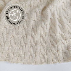 Zopfstrickstoff Cashmere Schurwolle Designerstoff, cremewei