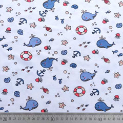 Jersey Wale Fische Anker, blau koralle weiss