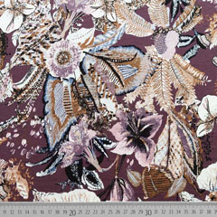 RESTSTCK 117 cm Viskose Jerseystoff Blumen Bltter, ockergelb altrosa mauve