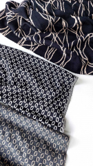 RESTST�CK 150 cm Jacquard Strickstoff abstrakte Linien, beige schwarz
