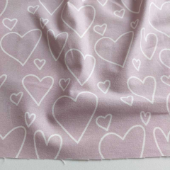 Flanell Stoff Baumwollstoff weie Herzen, helles altrosa