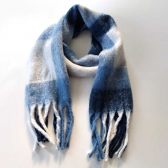 Schal mit Fransen Blockstreifen Halstuch flauschig weich, Dunkelblau Hellblau Wei�