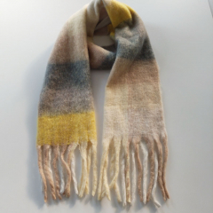 Schal mit Fransen Blockstreifen Halstuch flauschig weich, gelb grau beige