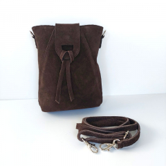 Wildledertasche rechteckig hochkant weich soft - dunkelbraun - Made in Italy