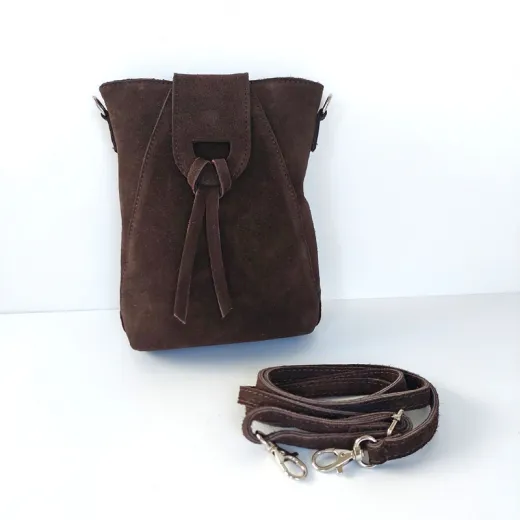 Wildledertasche rechteckig hochkant weich soft - dunkelbraun - Made in Italy