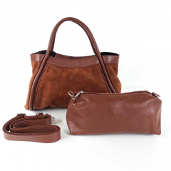 Wildledertasche  2 in 1 Handtasche & T�schchen Ledergriffe-Havanna Braun - Made in Italy