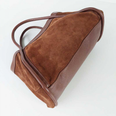 Wildledertasche 2 in 1 Handtasche & T�schchen Ledergriffe-Havanna Braun - Made in Italy