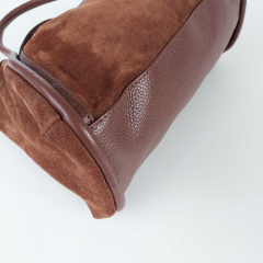 Wildledertasche 2 in 1 Handtasche & T�schchen Ledergriffe-Havanna Braun - Made in Italy