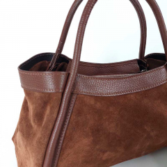Wildledertasche 2 in 1 Handtasche & T�schchen Ledergriffe-Havanna Braun - Made in Italy