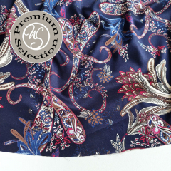 Viskose Satin Stoff Blusenstoff Blumen Paisleymuster- weinrot dunkelblau- Made in Italy