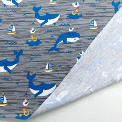 Jerseystoff Wale Wellen Kinderjersey Baumwolle, blau gelb grau