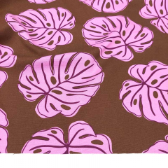 Canvas Stoff Baumwollstoff Monstera Bl�tter, rosa burgundy braun