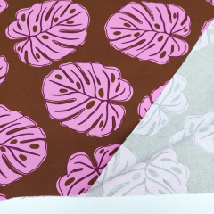 Canvas Stoff Baumwollstoff Monstera Bl�tter, rosa burgundy braun