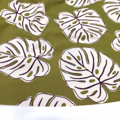 Canvas Stoff Baumwollstoff Monstera Bl�tter, ecrue dunkelbraun olivgr�n