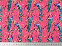 RESTSTCK 112 cm Jersey Pfaue Blumenzweige Digitaldruck, petrol pink