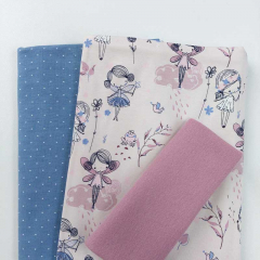 STOFFPAKET Jerseystoff s��e Elfen P�nktchen hellaltrosa jeansblau