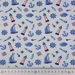 Jerseystoff Segelboote Leuchttrme Anker, grau
