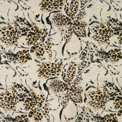 Viskose Leinen Webware Blumen kleines Leopardenmuster, khaki natur