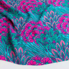Viskose Satin Webware Blumen Korallen seidig gl�nzend, pink mint petrol