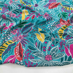 Rayon Slub-Webware Viskose Stoff mit Stretch Blumen, pink mint petrol