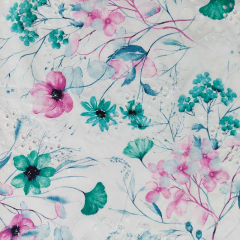 RESTST�CK 50 cm Baumwollstoff Blumendruck Blumen Lochstickerei bestickte Webware, pink mint wei�