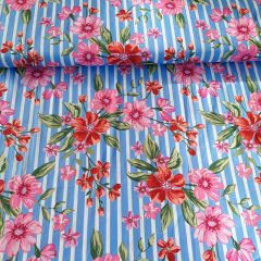 RESTST�CK 29 cm Baumwollstoff Streifen Blumendruck Webware Meterware, pink hellblau wei�