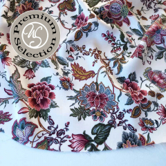 Viskose Satin Stoff Blusenstoff Blumen Meterware seidig fein - weinrot armygr�n ecrue - Made in Italy