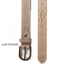 Lederg�rtel Damen Krokopr�gung uni hellbeige L�nge 95 cm gold Schnalle