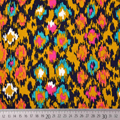 Jerseystoff Ikat Muster, ockergelb dunkelblau