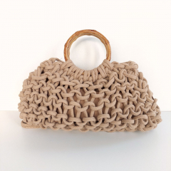 H�kel-Handtasche mit edlem Bambusgriffen & Schulterriemen - beige  - Boho Makramee Tasche