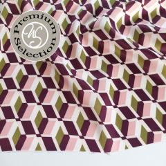 Viskose Satin Stoff Blusenstoff grafisches Muster Retroprint - limegreen burgundy cremewei� - Made in Italy