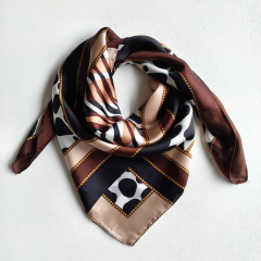 Halstuch Animal Print Patchwork Look quadratisch Schal Bandana Tuch - braun ecrue schwarz